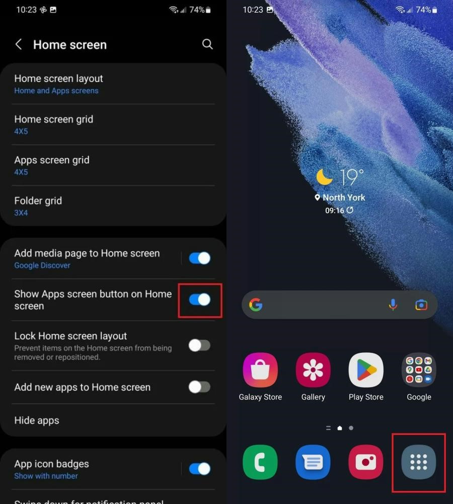 تنظیمات برنامه‌ها در One UI Home