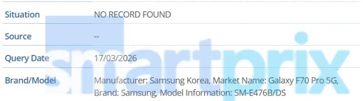 گواهی گلکسی F70 پرو