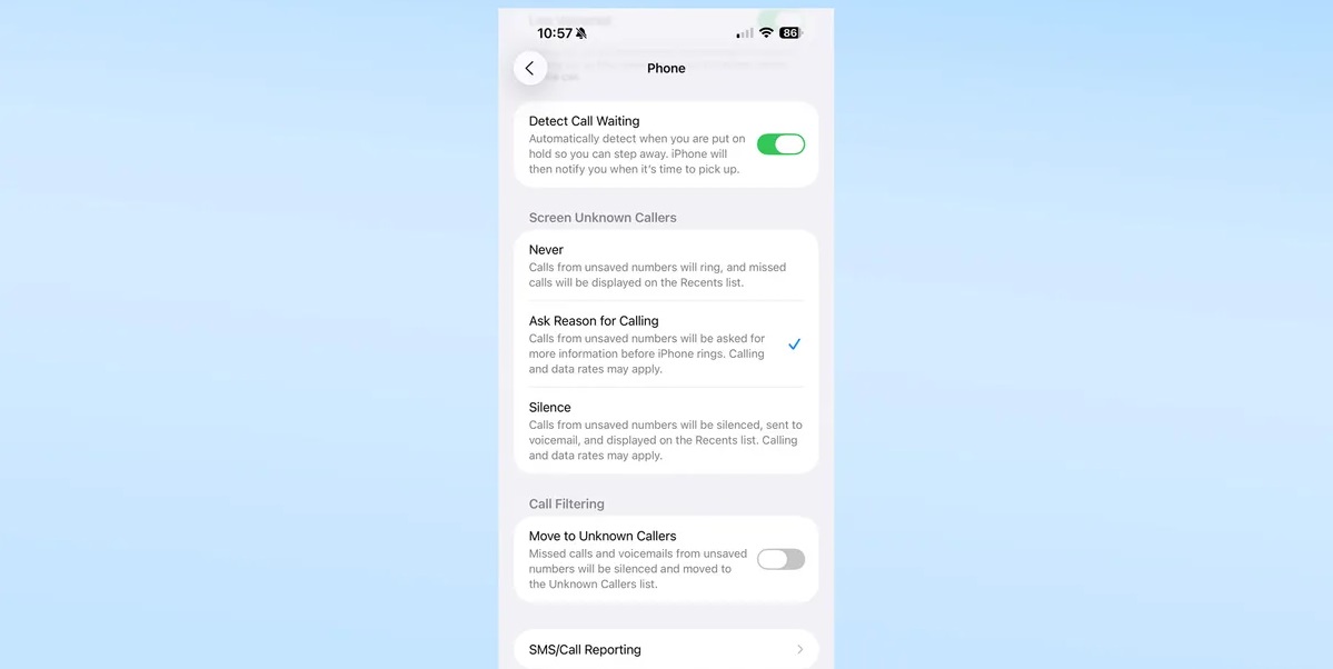 قابلیت Call Screening