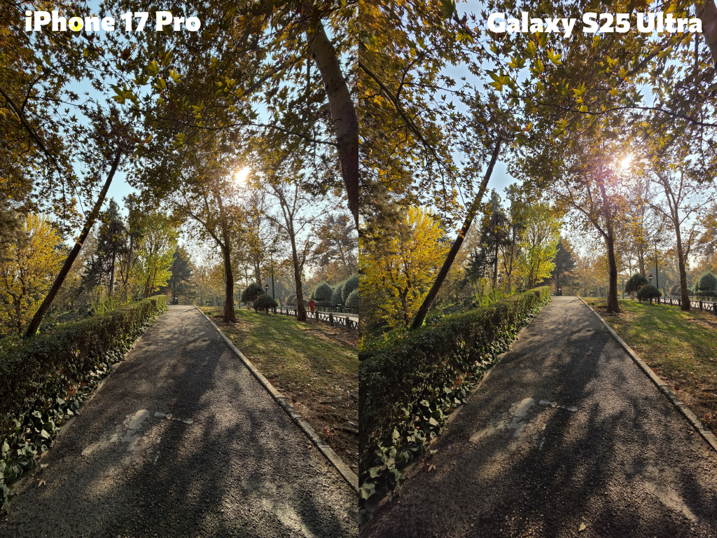 مقایسه دوربین اولتراواید اس ۲۵ اولترا با آیفون ۱۷ پرو