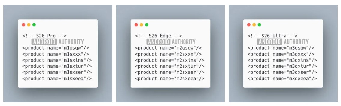 شناسه&zwnj;های سری گلکسی اس ۲۶