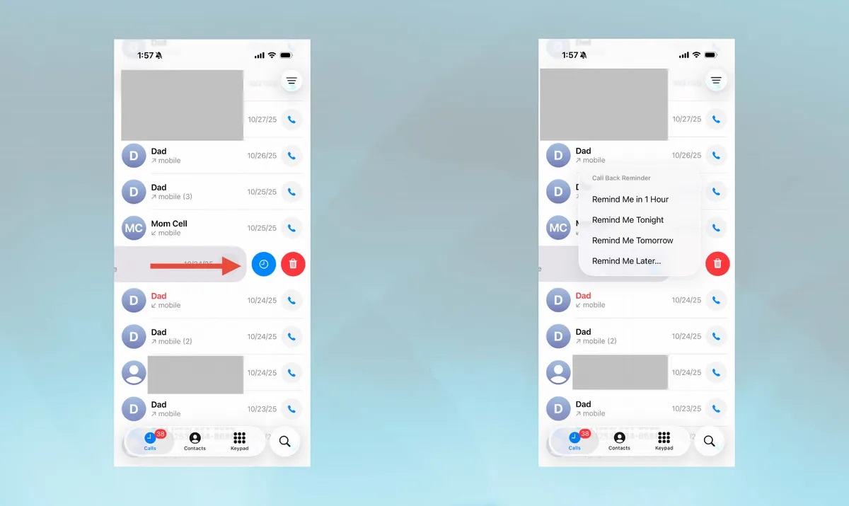ثبت یادآور برای تماس