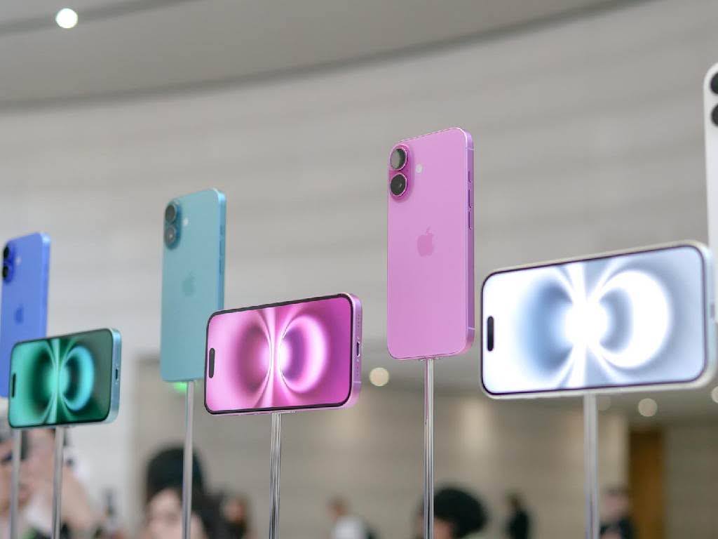 رنگهای آیفون 16 در نمایشگاه اپل شامل صورتی، آبی و سبز