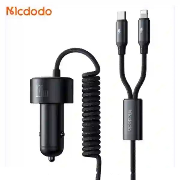 شارژر فندکی 120 وات مک دودو مدل CC-037 با کابل USB-C و لایتنینگ
