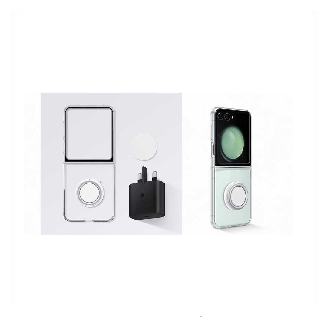 پک کاور شفاف گلکسی Z فلیپ 5 و شارژر 25 وات سامسونگ مدل EF-XF73KK