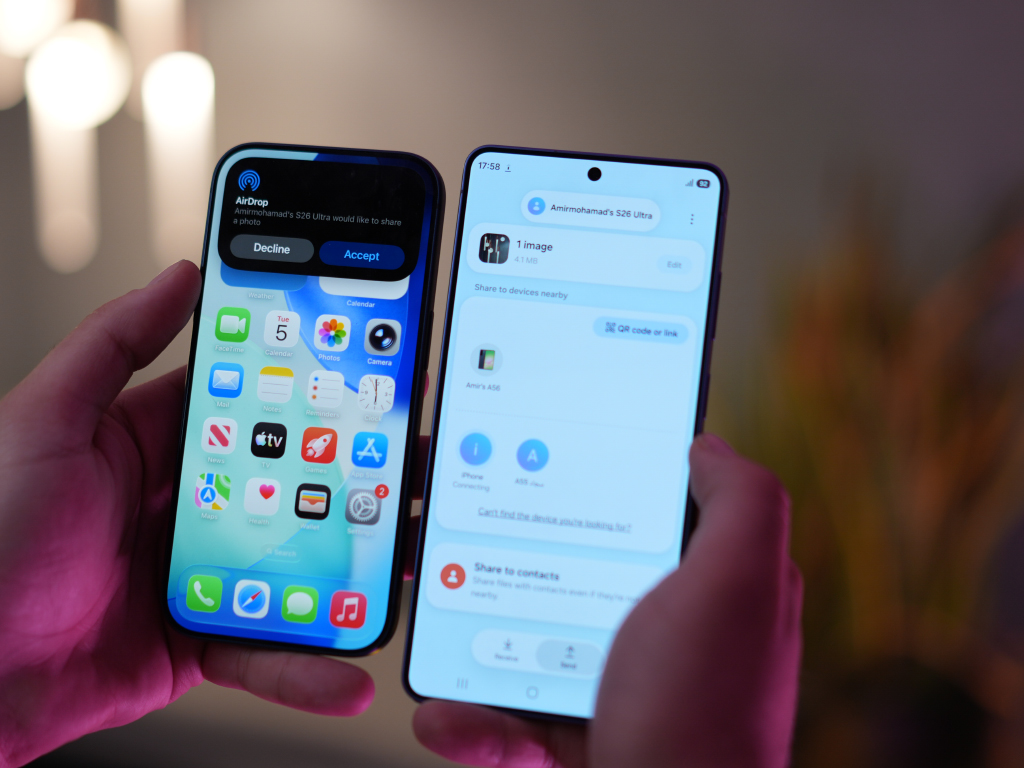 ایردراپ به اپل با گوشی Galaxy S26 Ultra